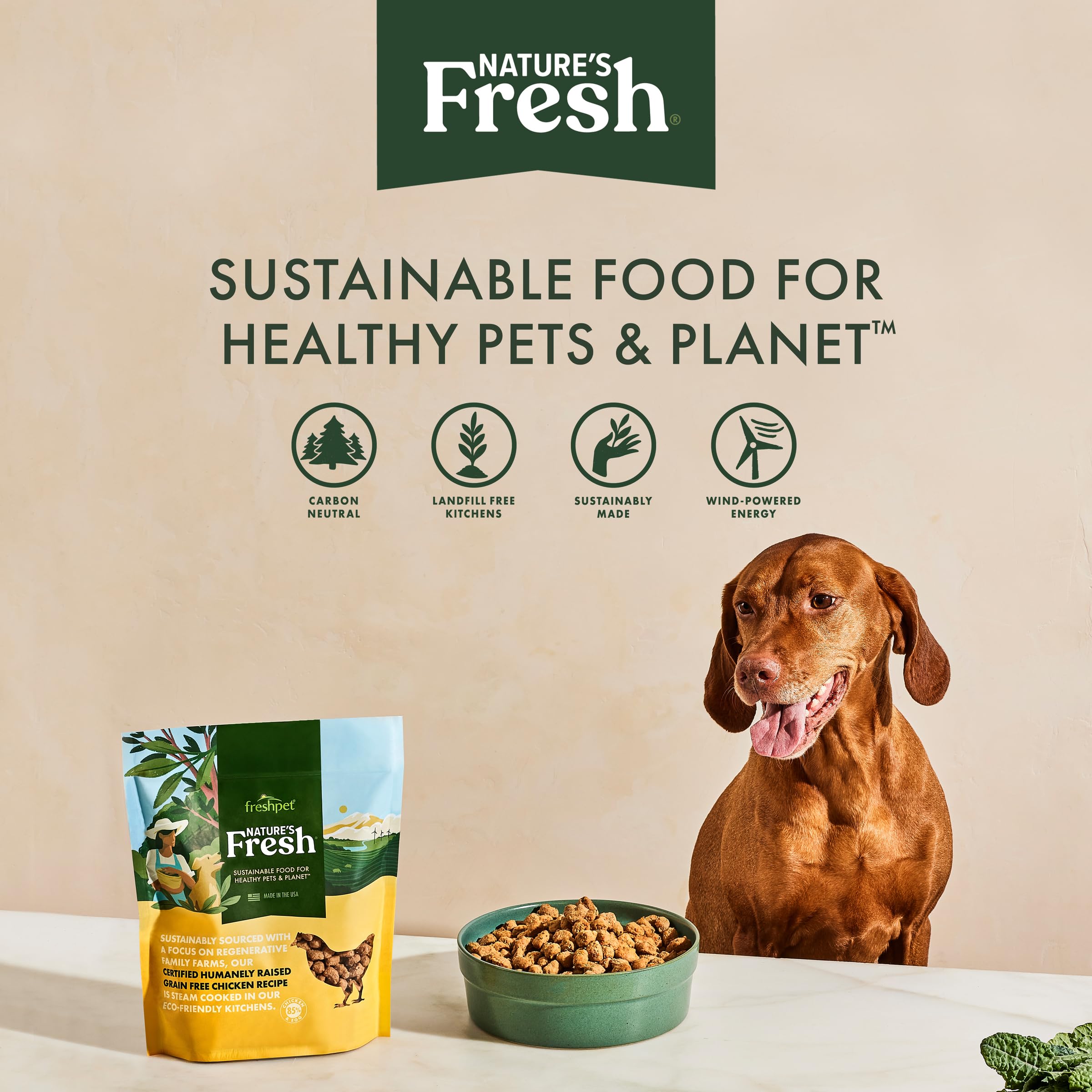 Freshpet roll shows spinach and berries visible for wholesome nutrition.