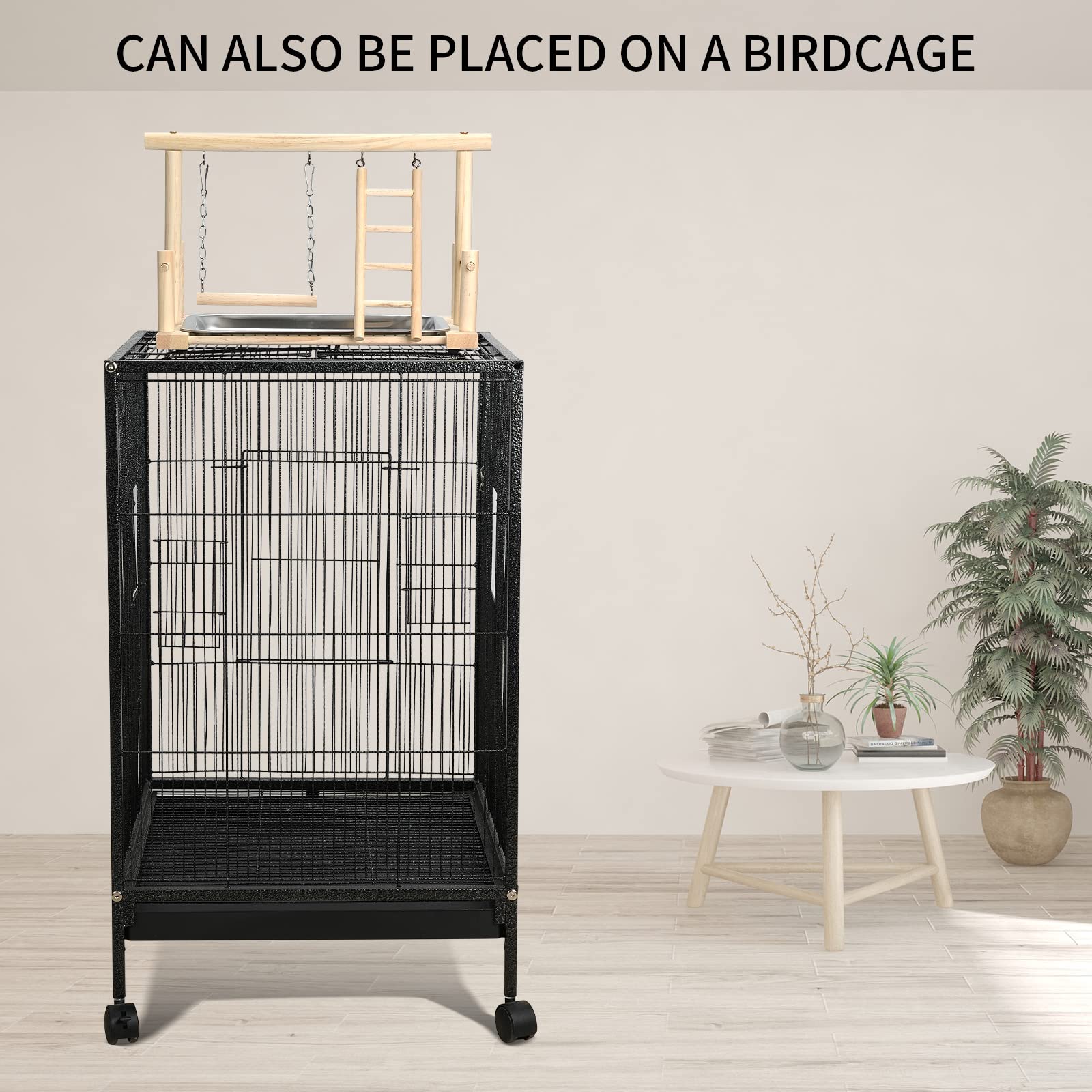 FrgKbTm playgym with toys offers engaging enrichment for small birds.