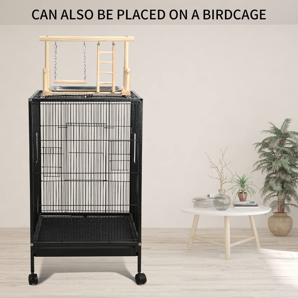 FrgKbTm playgym with toys offers engaging enrichment for small birds.