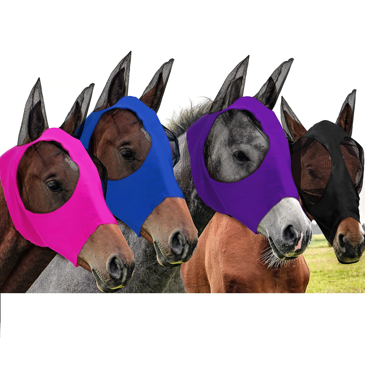 Frienda horse fly mask purple color for UV protection and comfort during rides