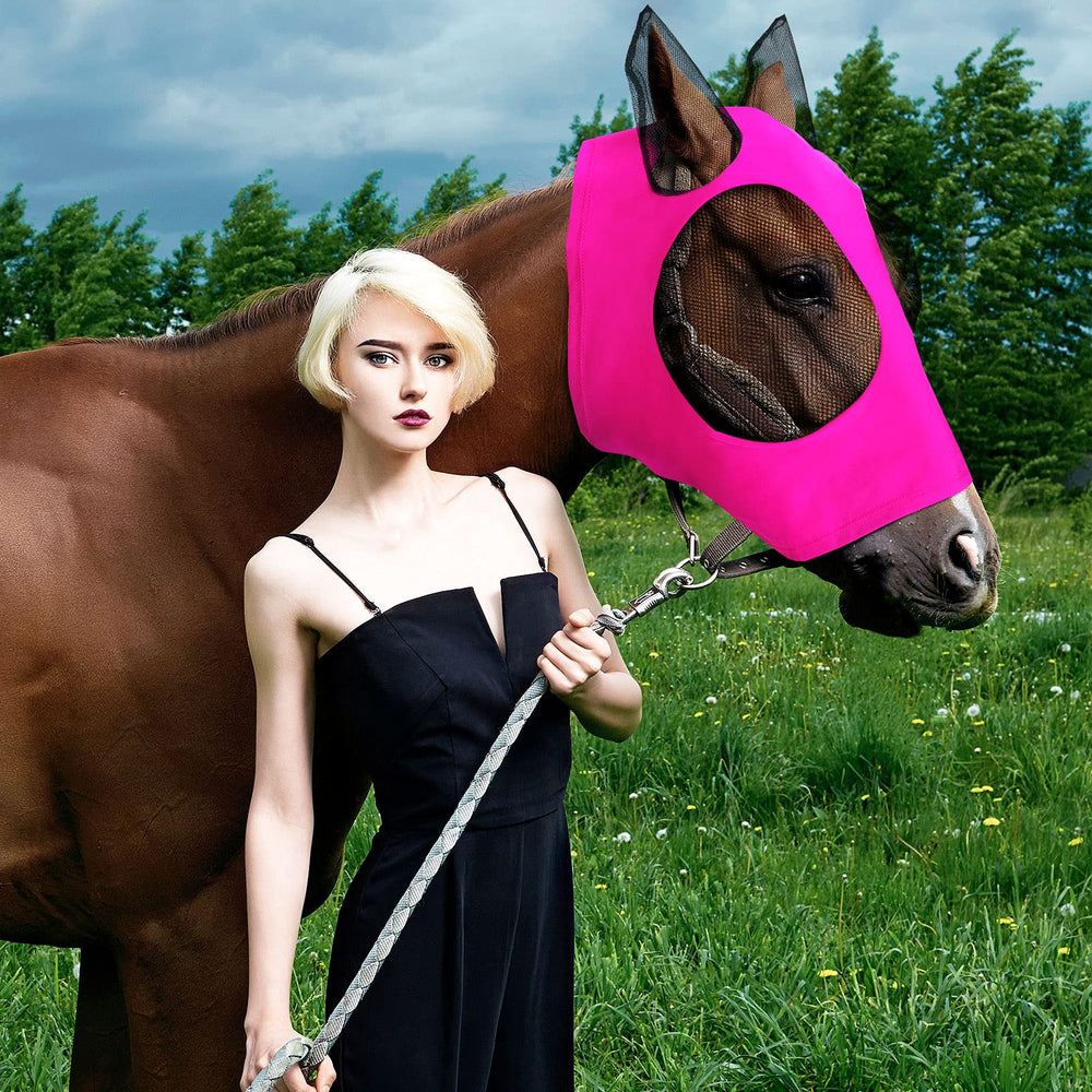 Frienda black horse mask offers discreet insect protection during turnout.