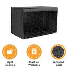 Friends Forever dark grey crate cover blocks light for calmer crate time