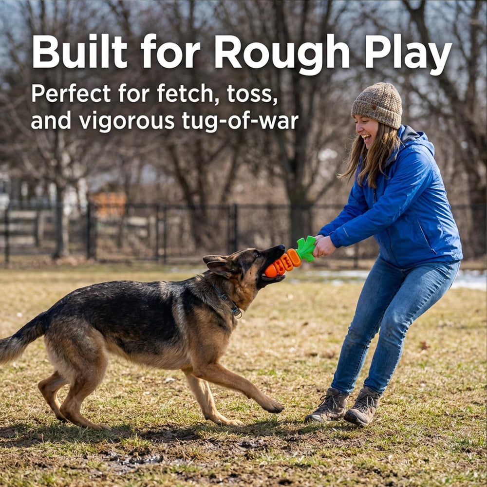 Frienhund Carrot Toy Bacon Flavor scent to entice chewing.