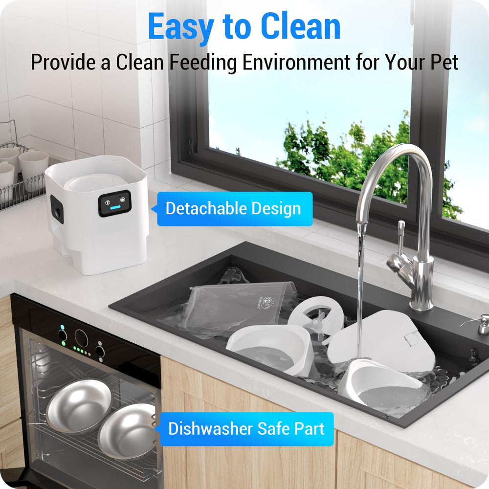 Frienhund detachable BPA-free tank and stainless bowls for easy cleaning.