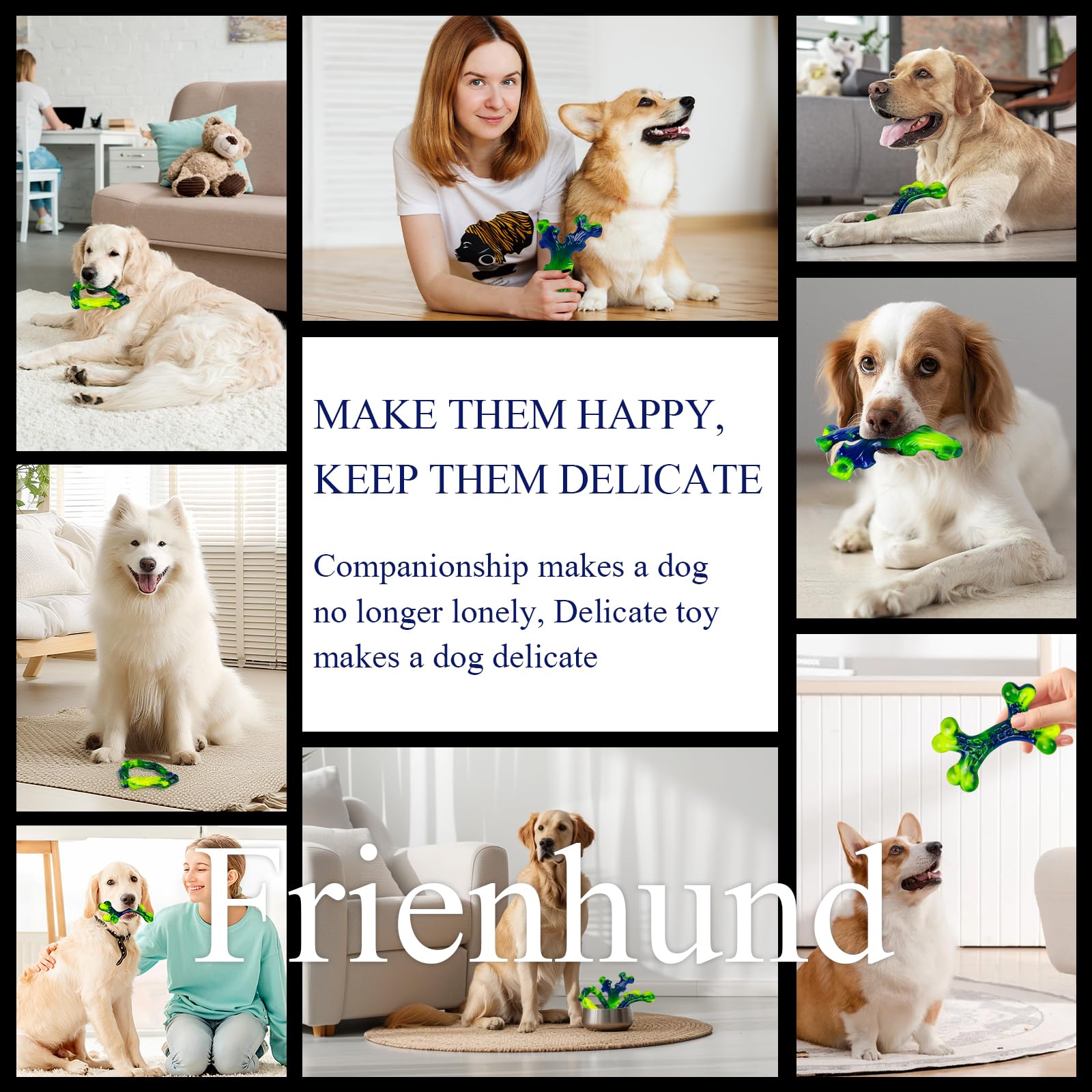 Frienhund peanut butter flavor toy satisfies strong chewers safely.