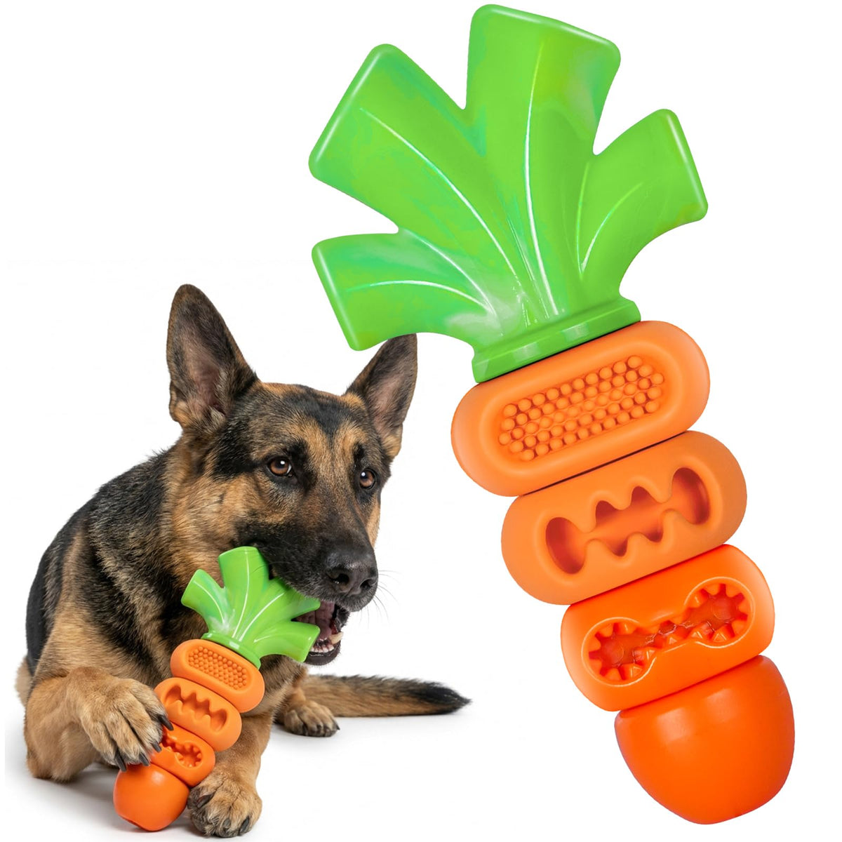 Frienhund Tough Carrot Toy 7in with durable nylon and rubber for powerful chewers.