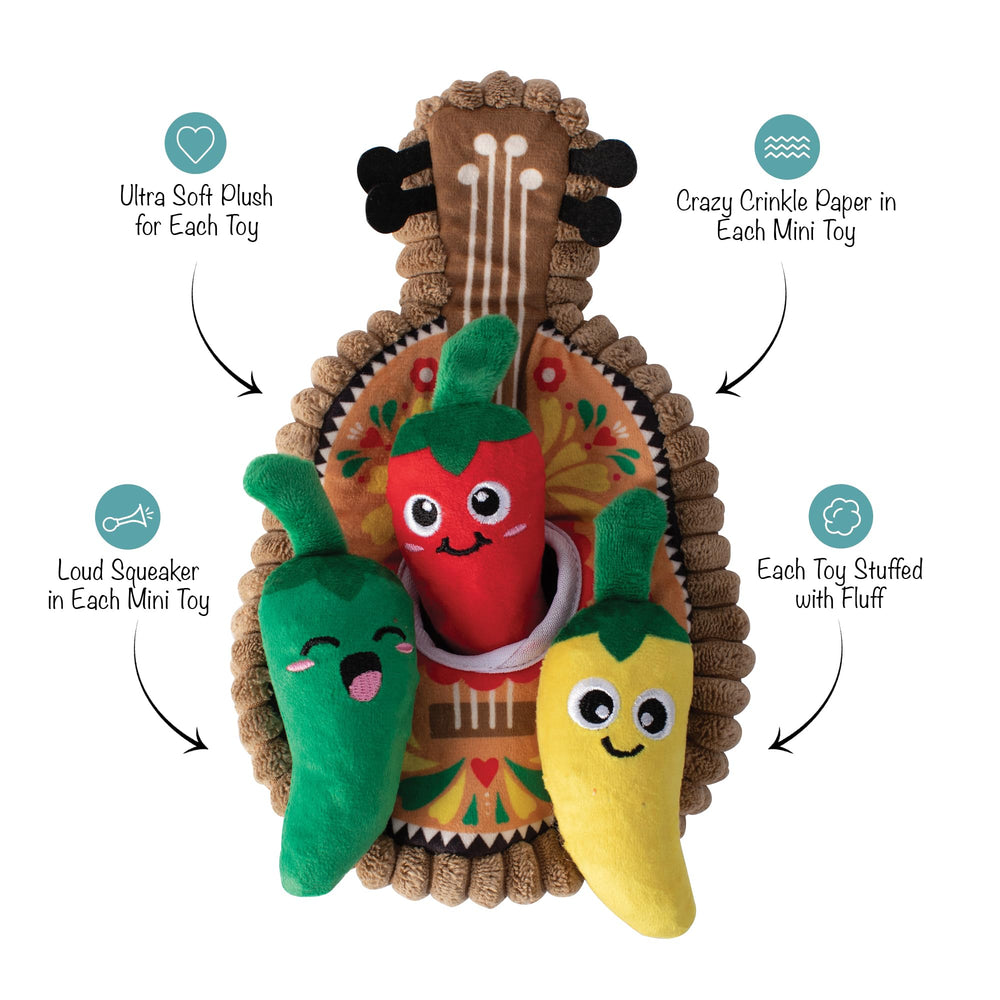 Fringe Studio Fiesta red mini toy inside burrow encourages problem solving.