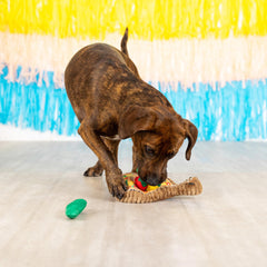Fringe Studio Fiesta yellow chili mini toy with squeaker boosts fun.