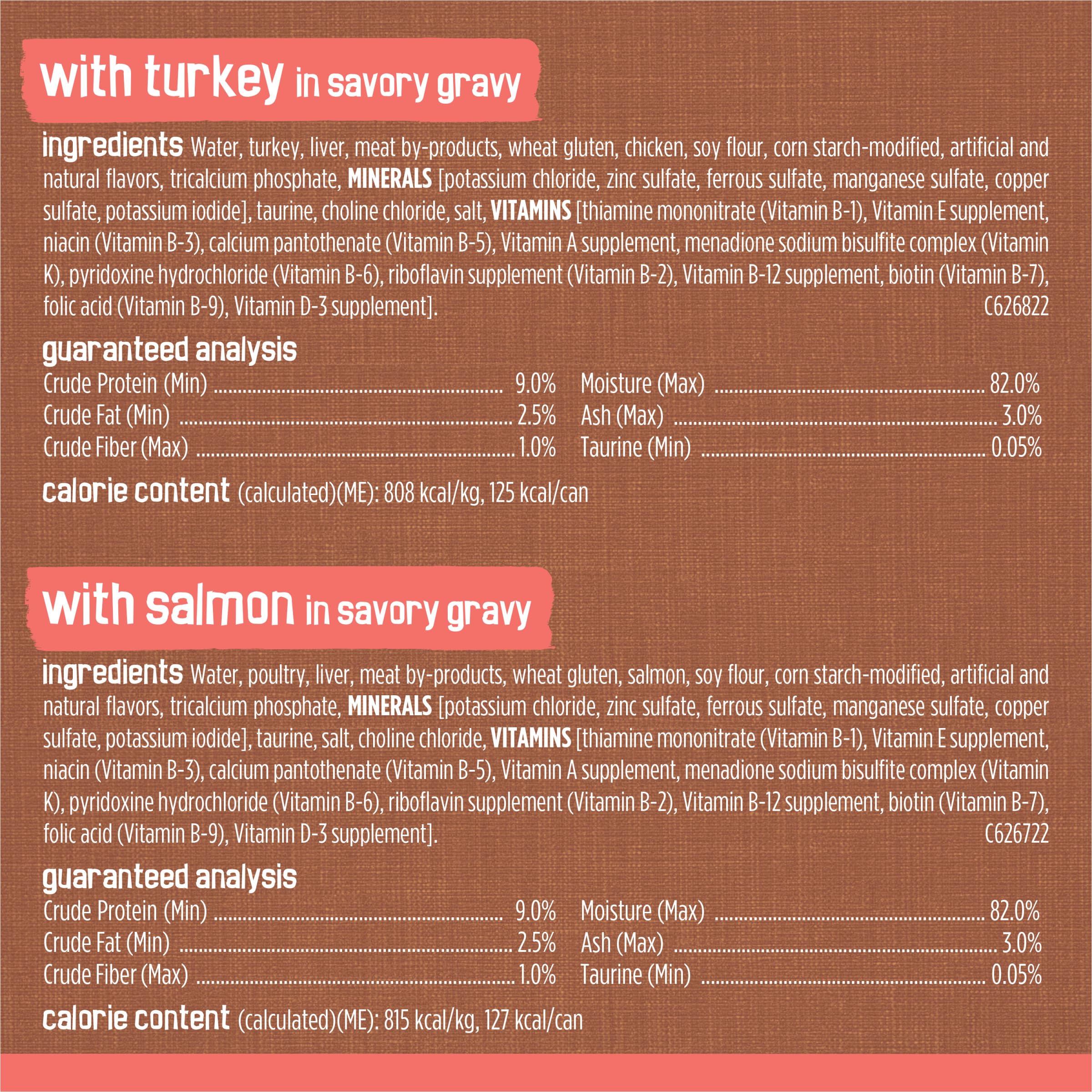 Friskies adult cat nutrition back-of-can, trusted source from US facilities.