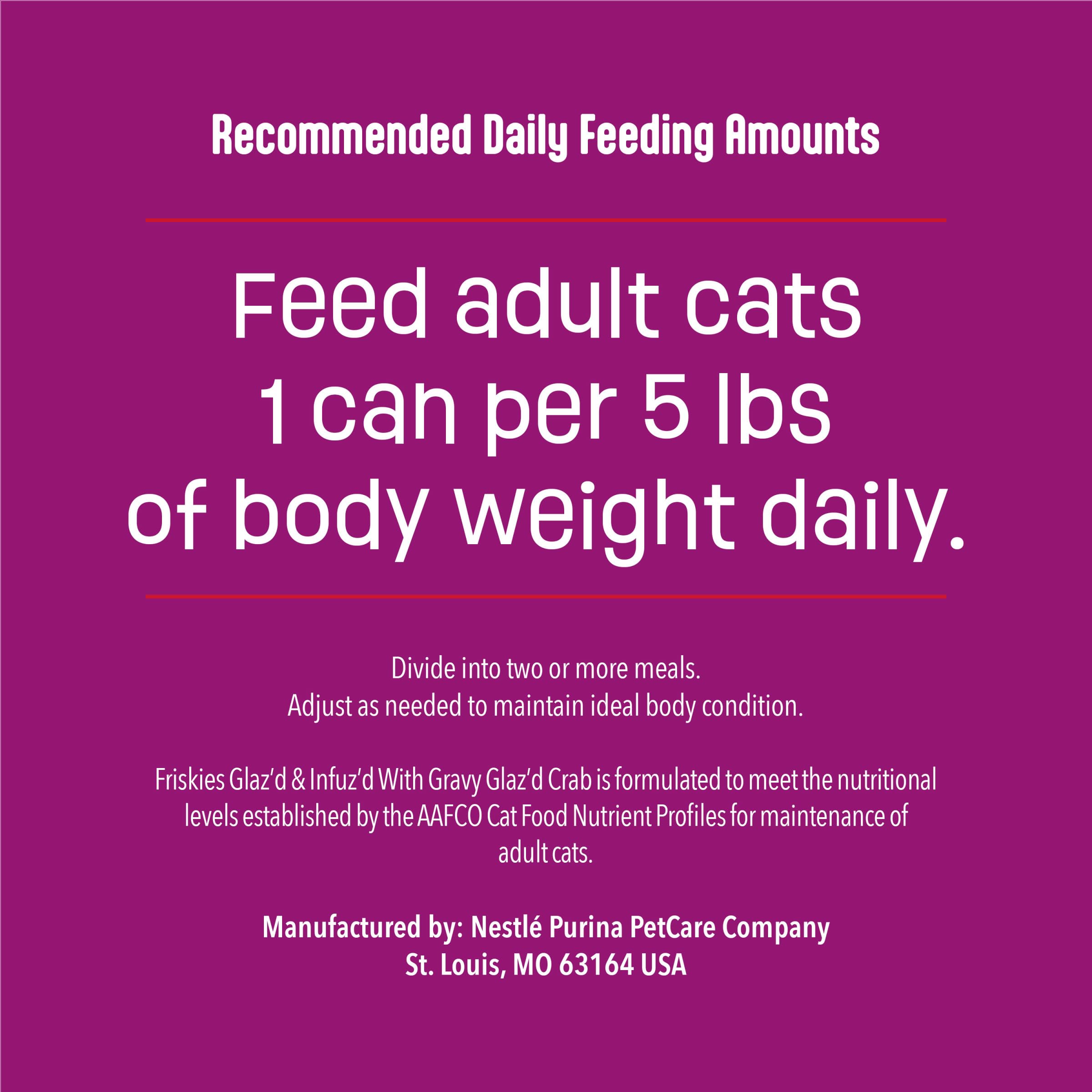 Friskies 100 percent balanced nutrition label shown on can.