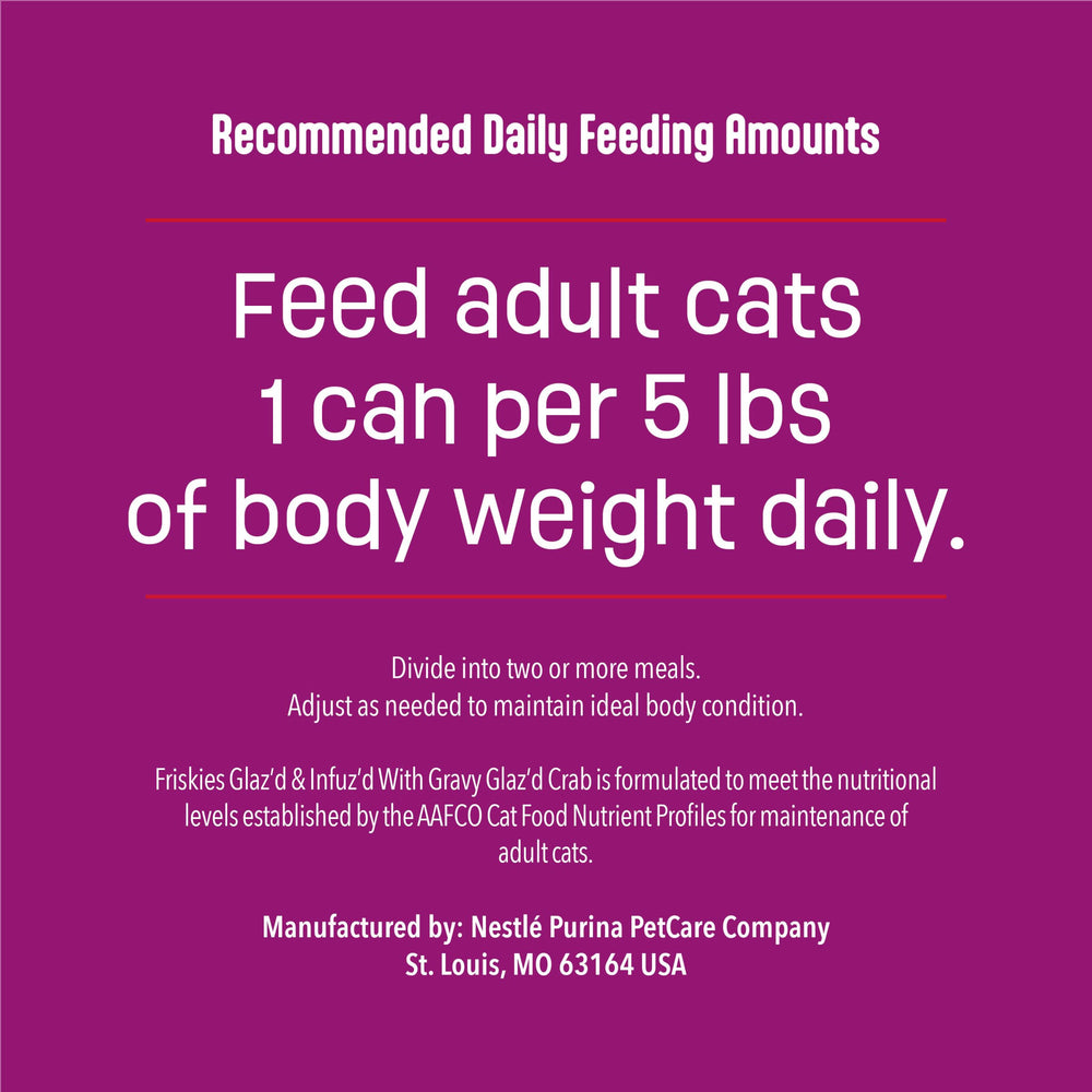 Friskies 100 percent balanced nutrition label shown on can.