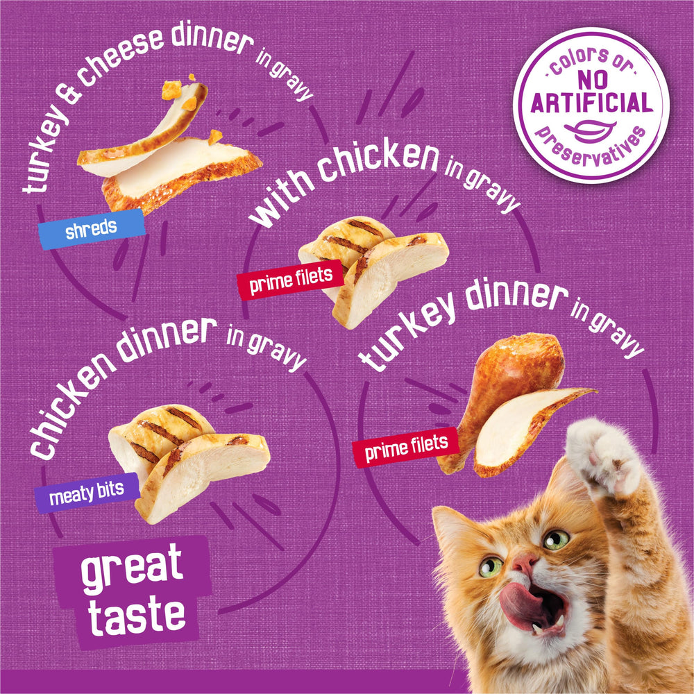 Friskies chicken turkey protein image suggesting high protein options for active cats