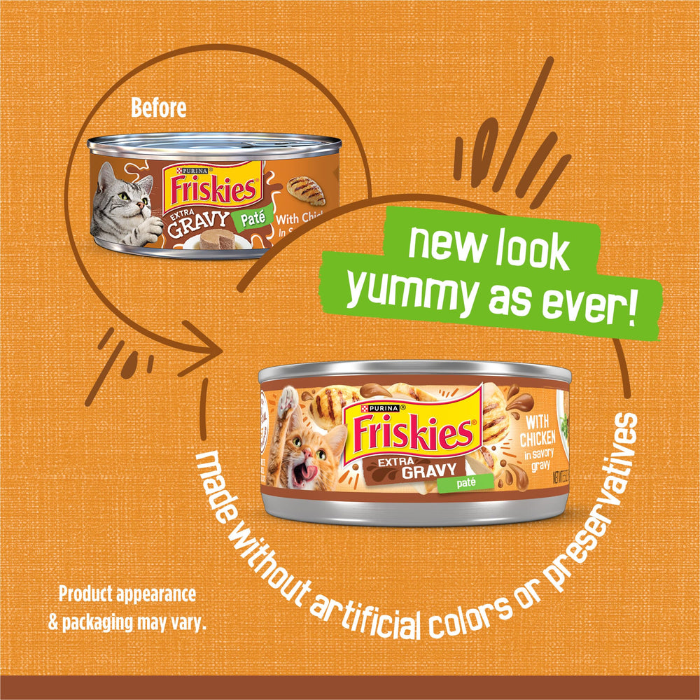 Friskies Gravy Pate close-up highlighting extra gravy for richer taste.