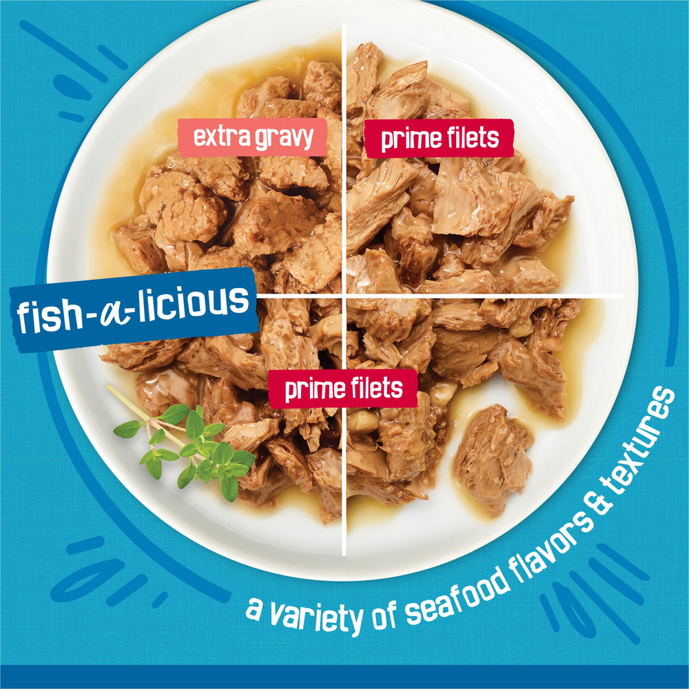 Friskies Extra Gravy Shreds close-up showing tempting texture for curious eaters.