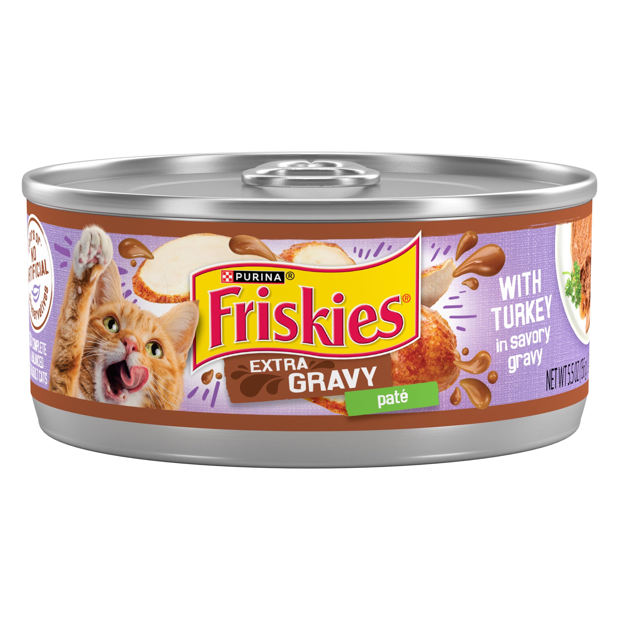 Friskies extra gravy turkey pate can in a 24-pack entices mealtime aroma