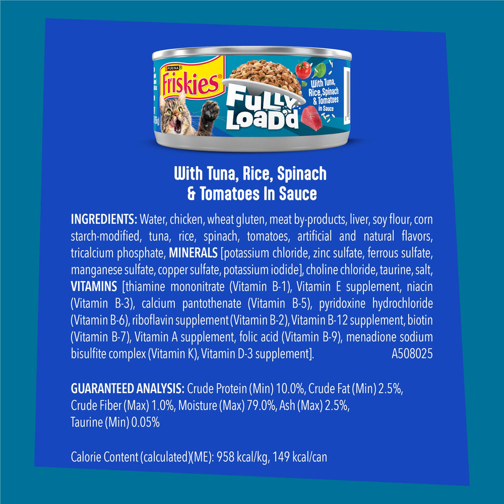Friskies Fully Loadd tuna-rice-spinach-tomatoes in sauce can be mixed with dry food.