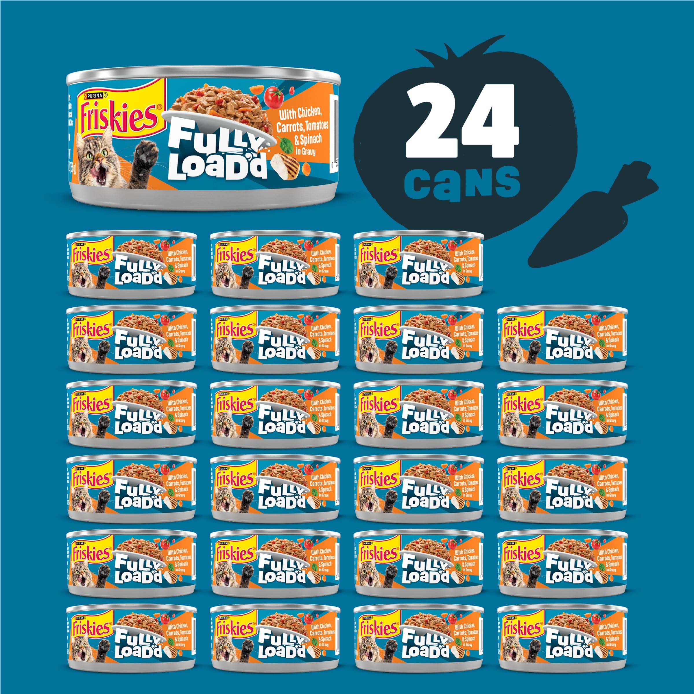Friskies Fully Load’d wet cat food chunky morsels with gravy texture close-up.