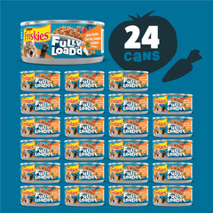 Friskies Fully Load’d wet cat food chunky morsels with gravy texture close-up.