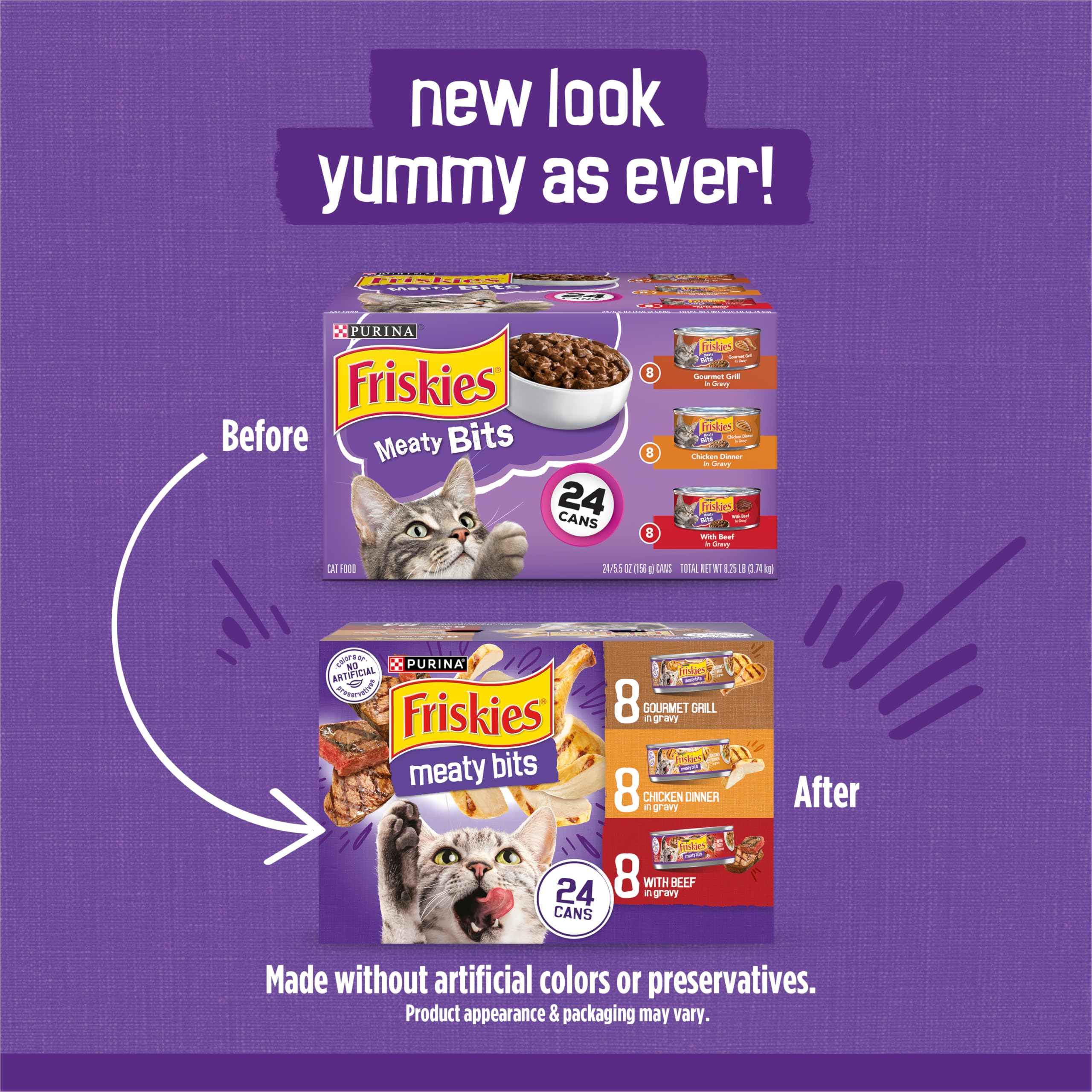 Friskies Gravy Variety Pack beef cans with rich gravy and tender bites
