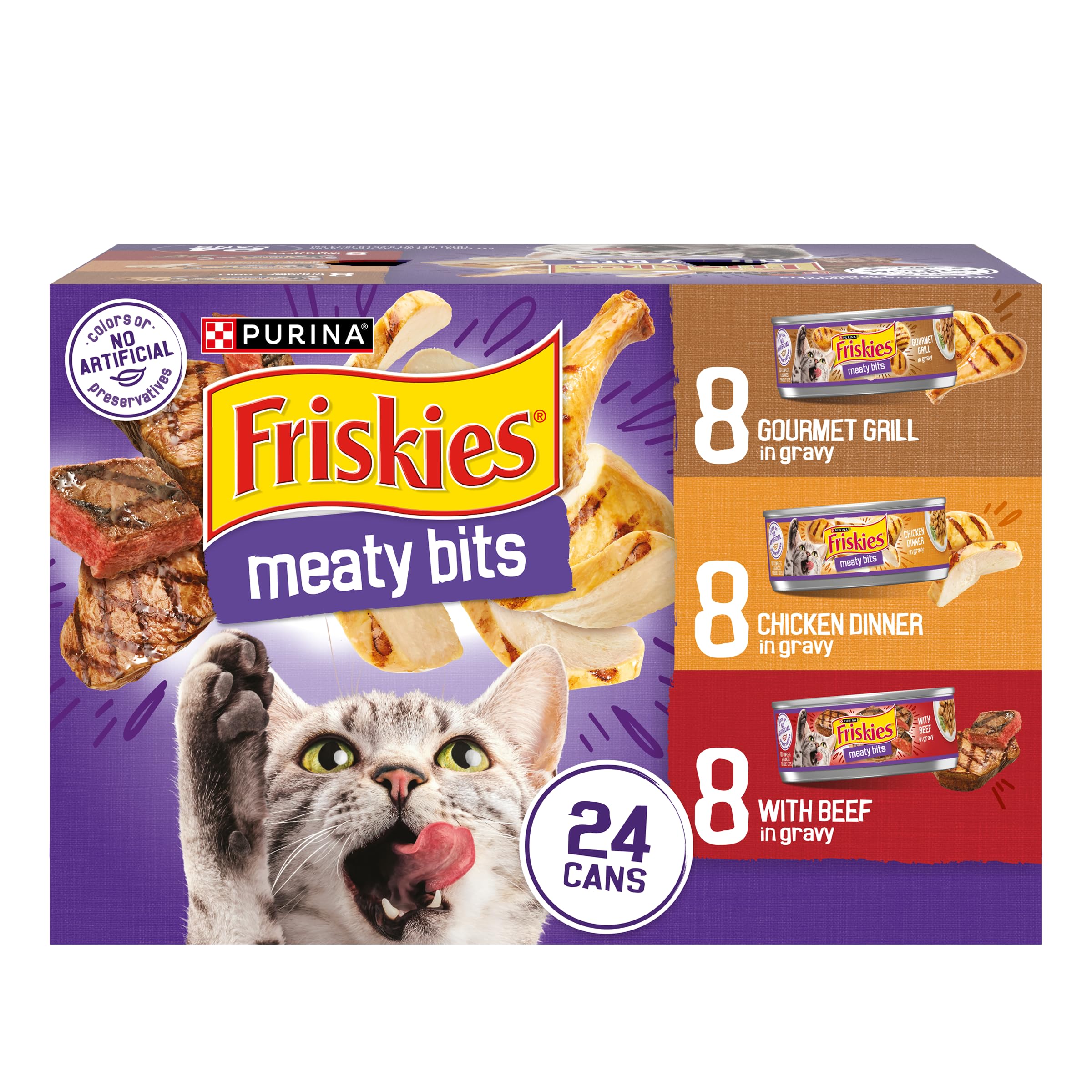 Friskies Gravy Variety Pack Meaty Bits cans for moist, tasty meals