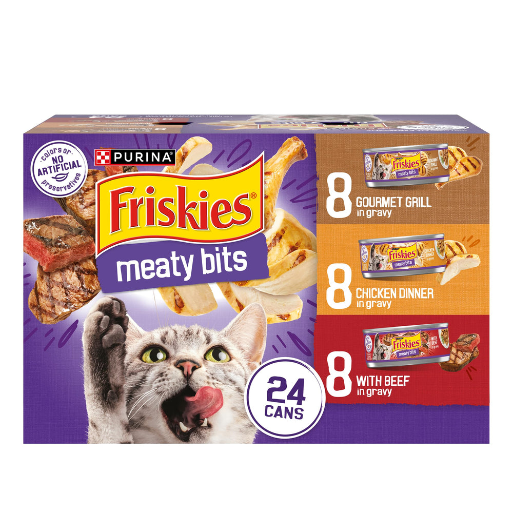 Friskies Gravy Variety Pack Meaty Bits cans for moist, tasty meals