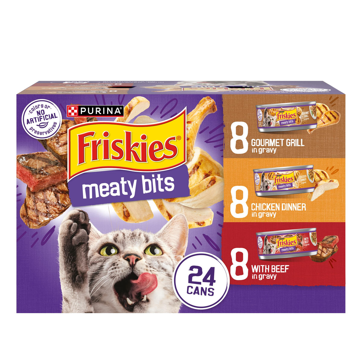 Friskies Gravy Variety Pack Meaty Bits cans for moist, tasty meals