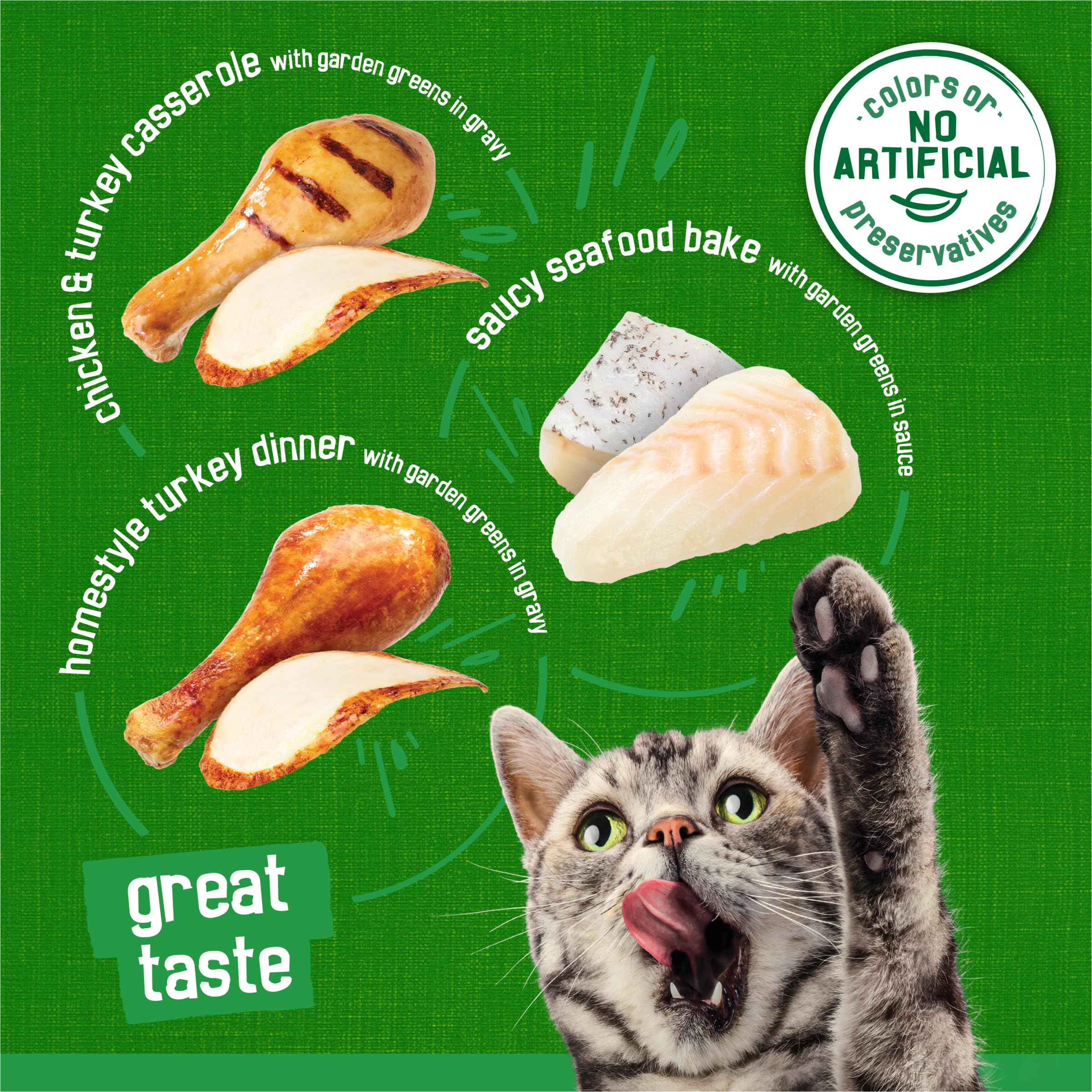 Friskies Indoor Cat Food 24ct, chicken turkey casserole closeup, real poultry flavors entice appetite.