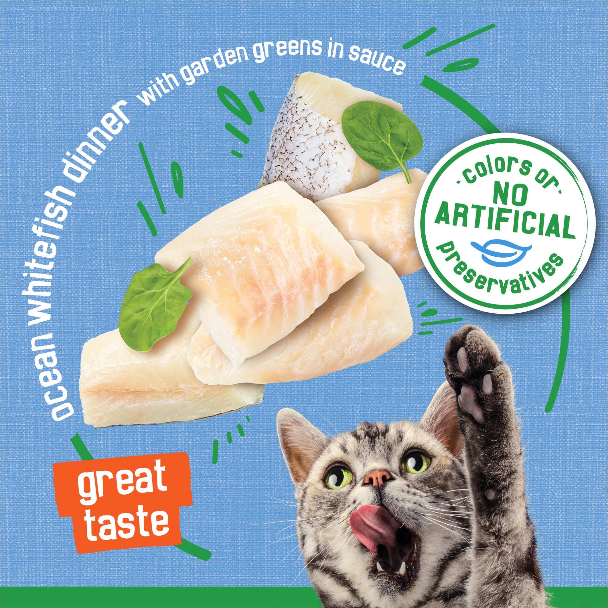 Friskies moist flakes in dish highlight easy-chew texture
