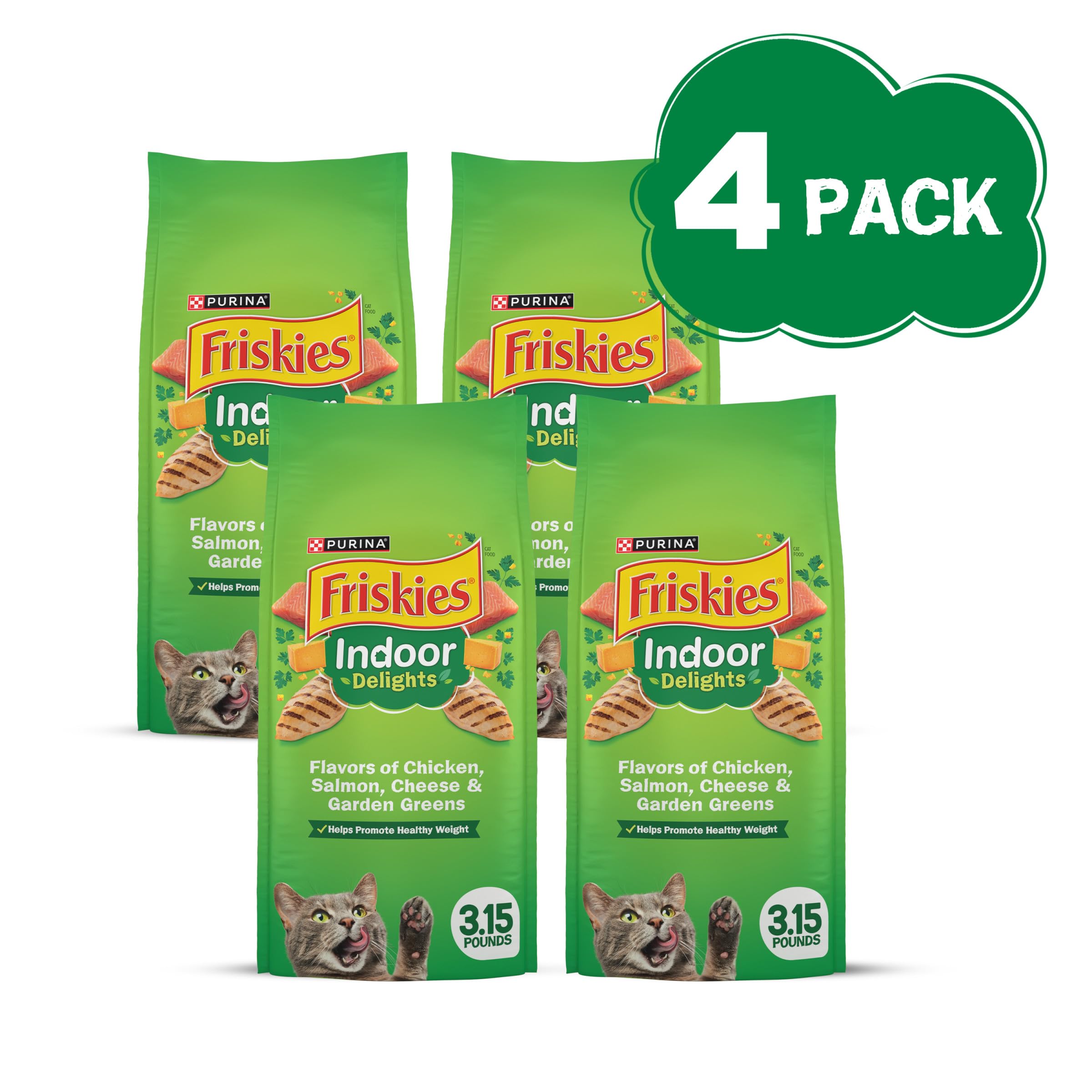 Friskies Indoor Delights ingredients peas carrots showing wholesome vegetables