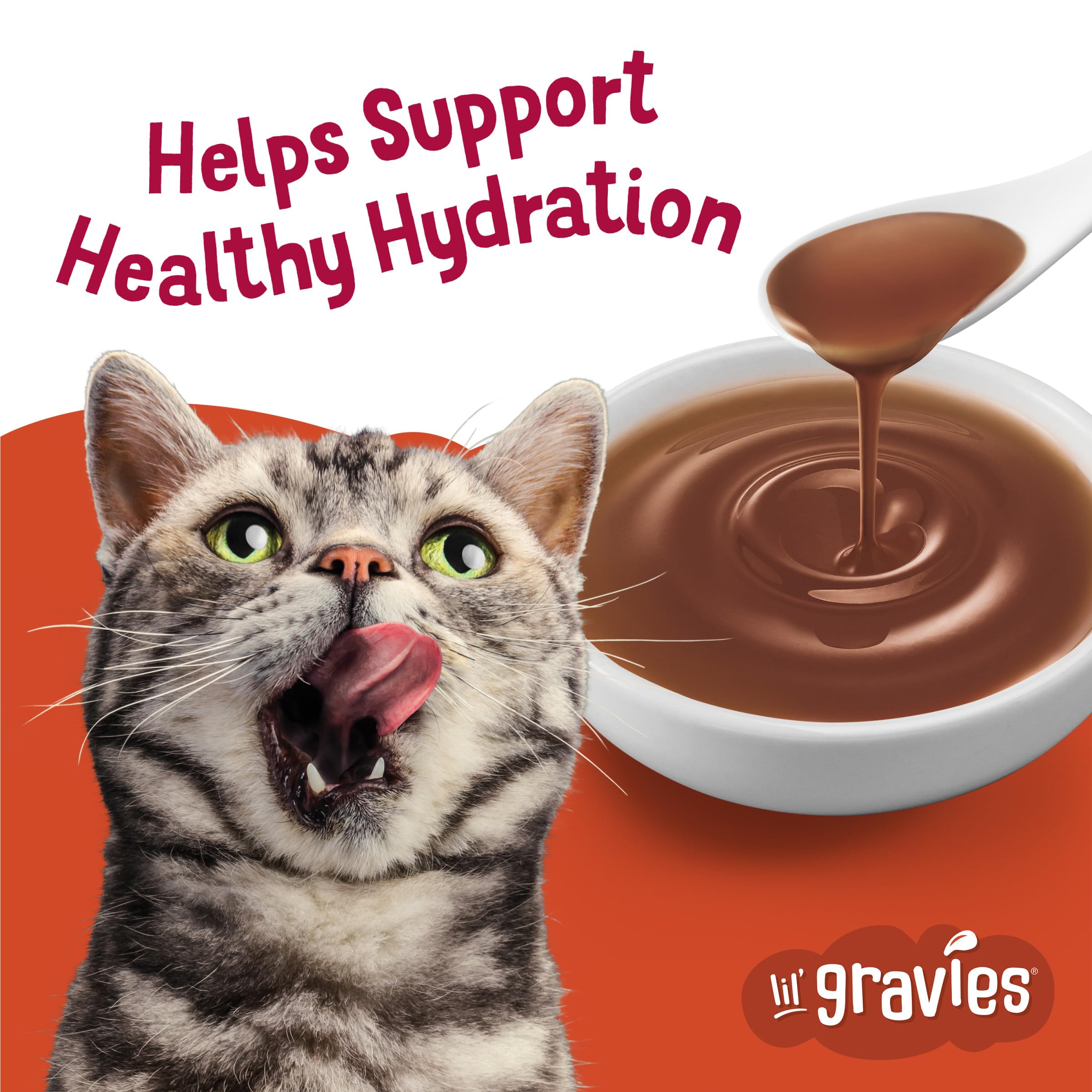 Friskies Lil' Gravies lickable treat in a pouch for easy serving.