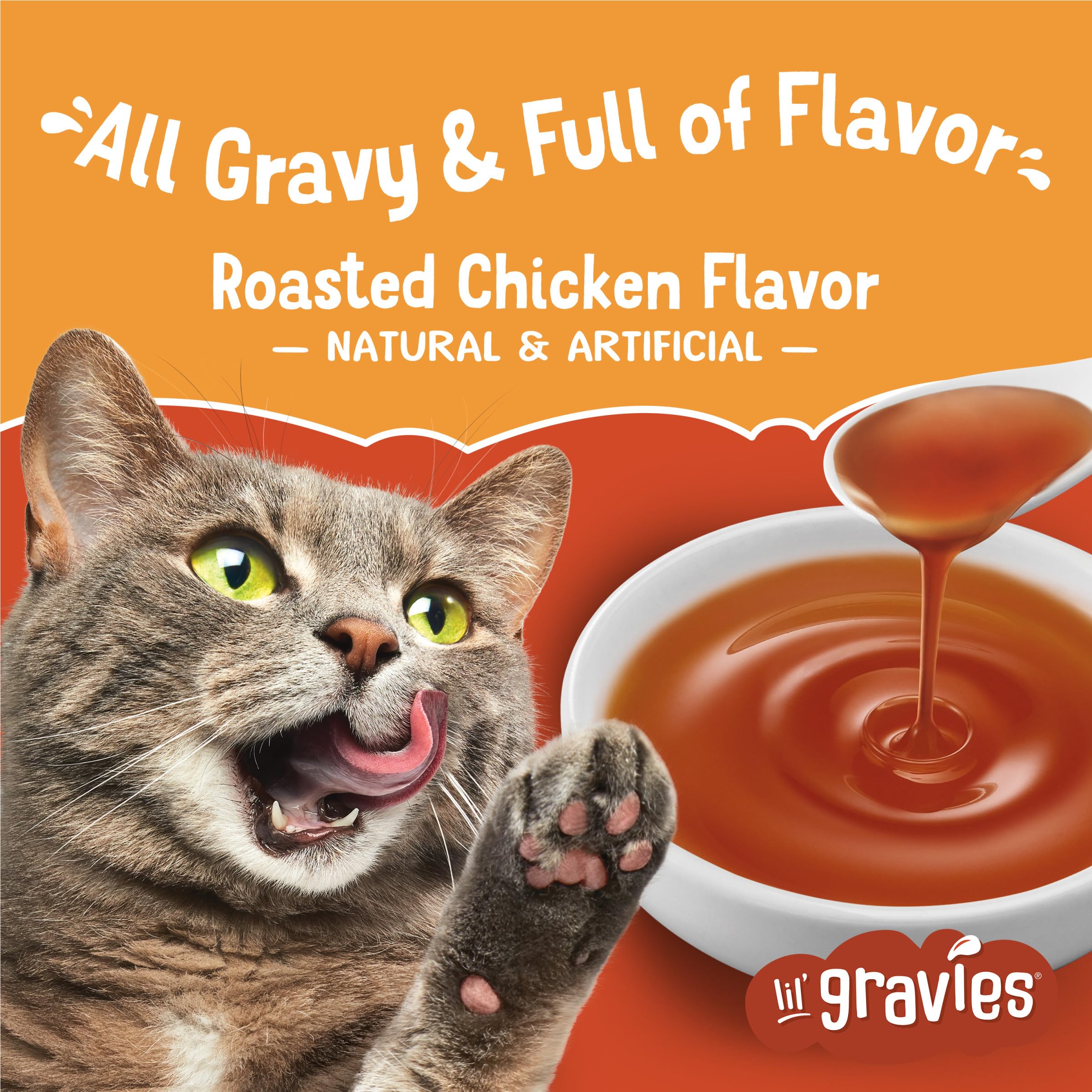 Friskies Lil' Gravies open pouch for easy serving.
