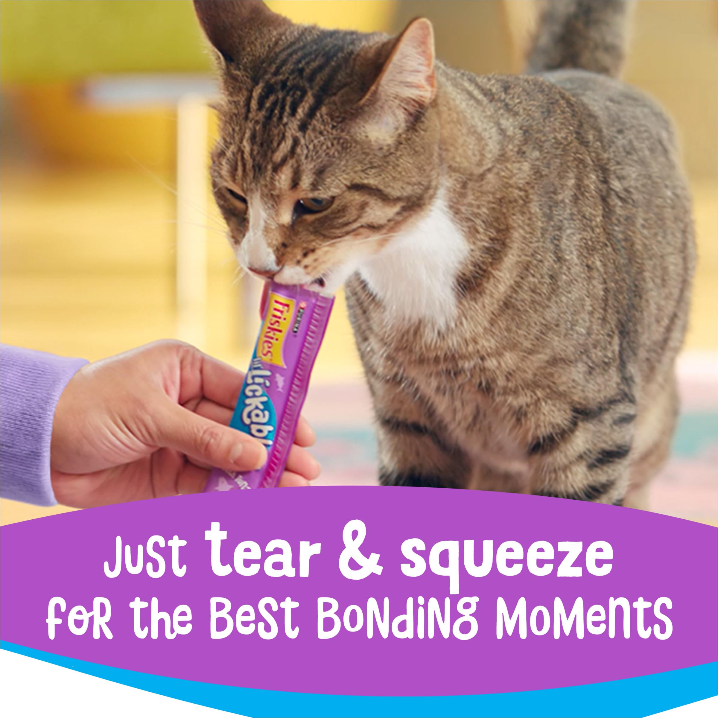 Friskies Lil’ Lickables 0.5-ounce tube offers a perfect snack portion.