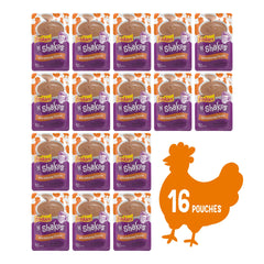 Friskies Lil’ Shakes chicken puree topper in a bowl, mixes with kibble