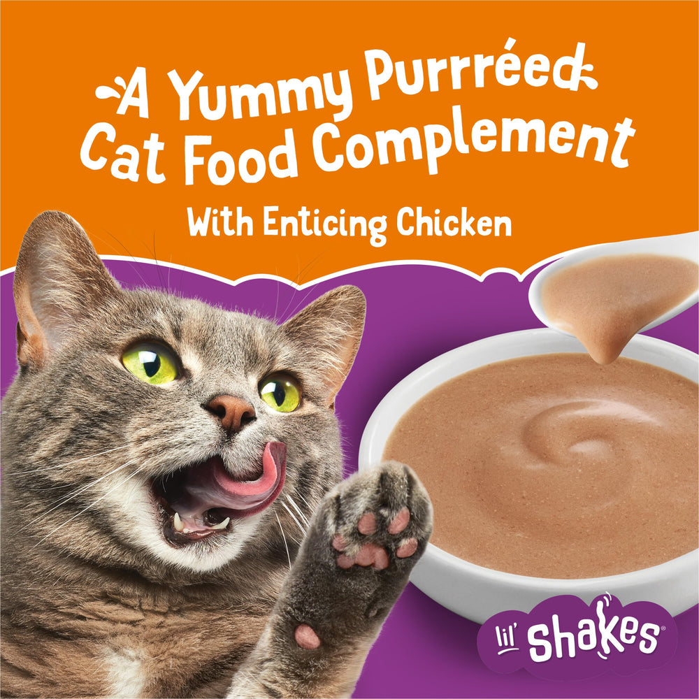 Friskies Lil’ Shakes chicken puree texture closeup, smooth puree