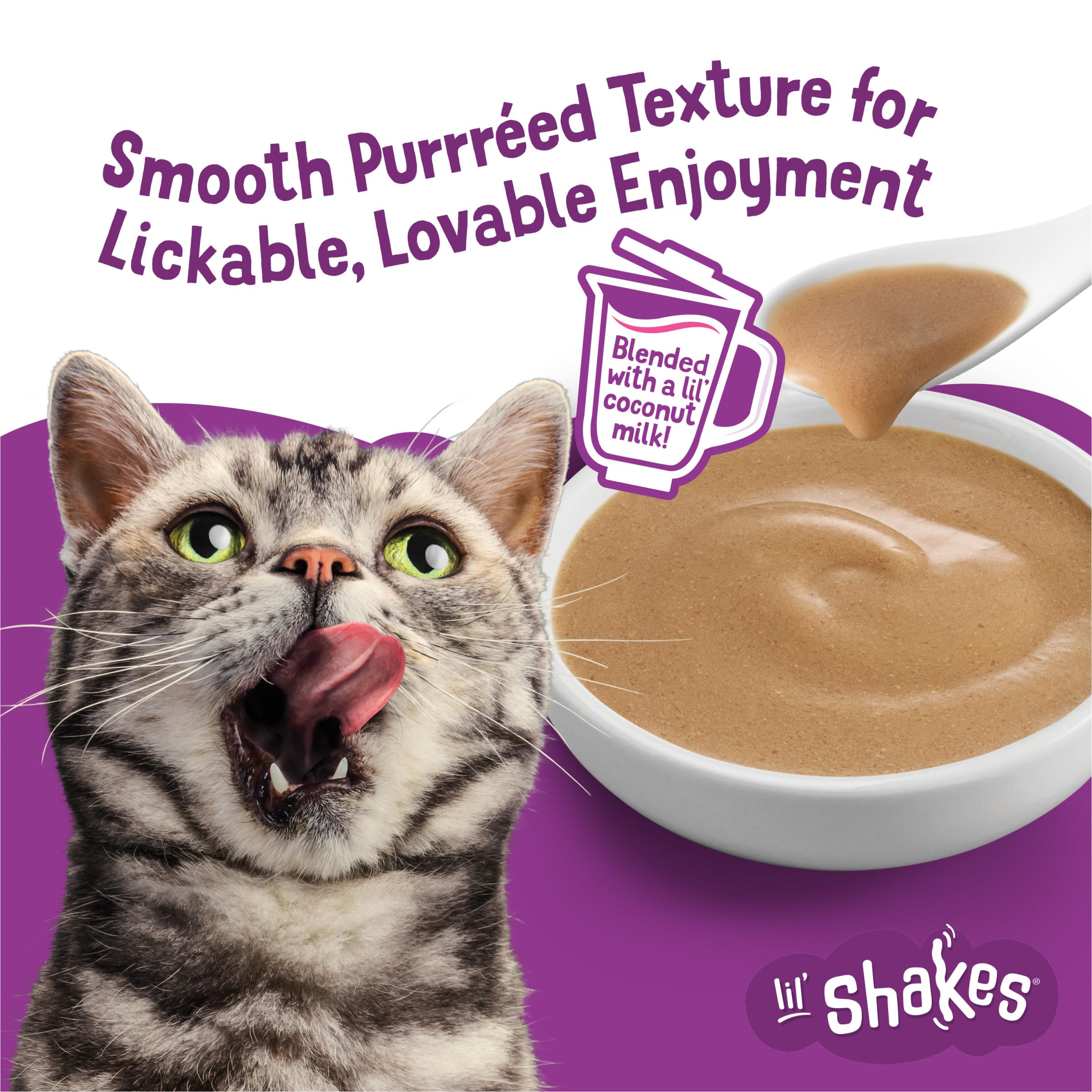 Friskies Lil Shakes lickable treat pouch for quick between-meal snack.
