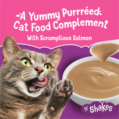 Friskies Lil Shakes real salmon in creamy puree boosts appeal.