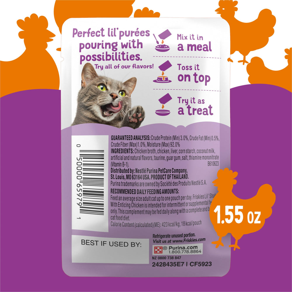 Friskies Lil’ Shakes topper with kibble dish, mealtime variety at a glance