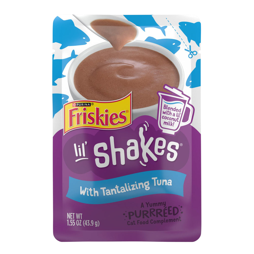 Friskies Lil' Shakes tuna pouch for topping meals with real tuna flavor.