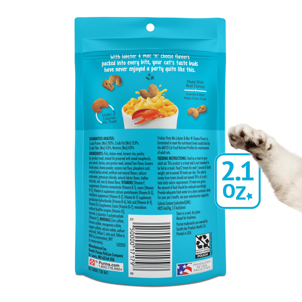 Friskies Lobster Mac N Cheese textures blend soft centers with crisp crunch.