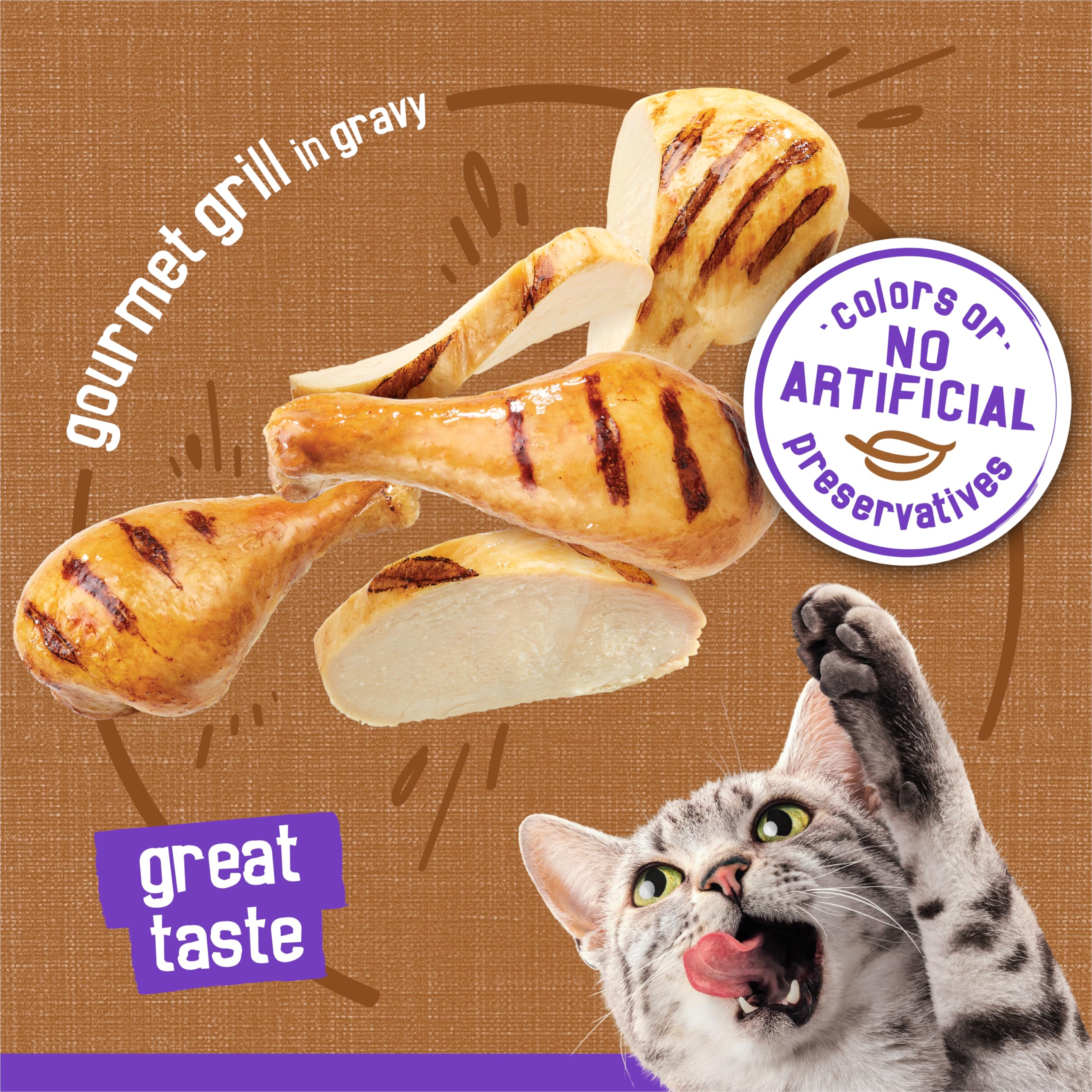 Aromatic Friskies aroma cues a cat to the dish of Meaty Bits Gourmet Grill.