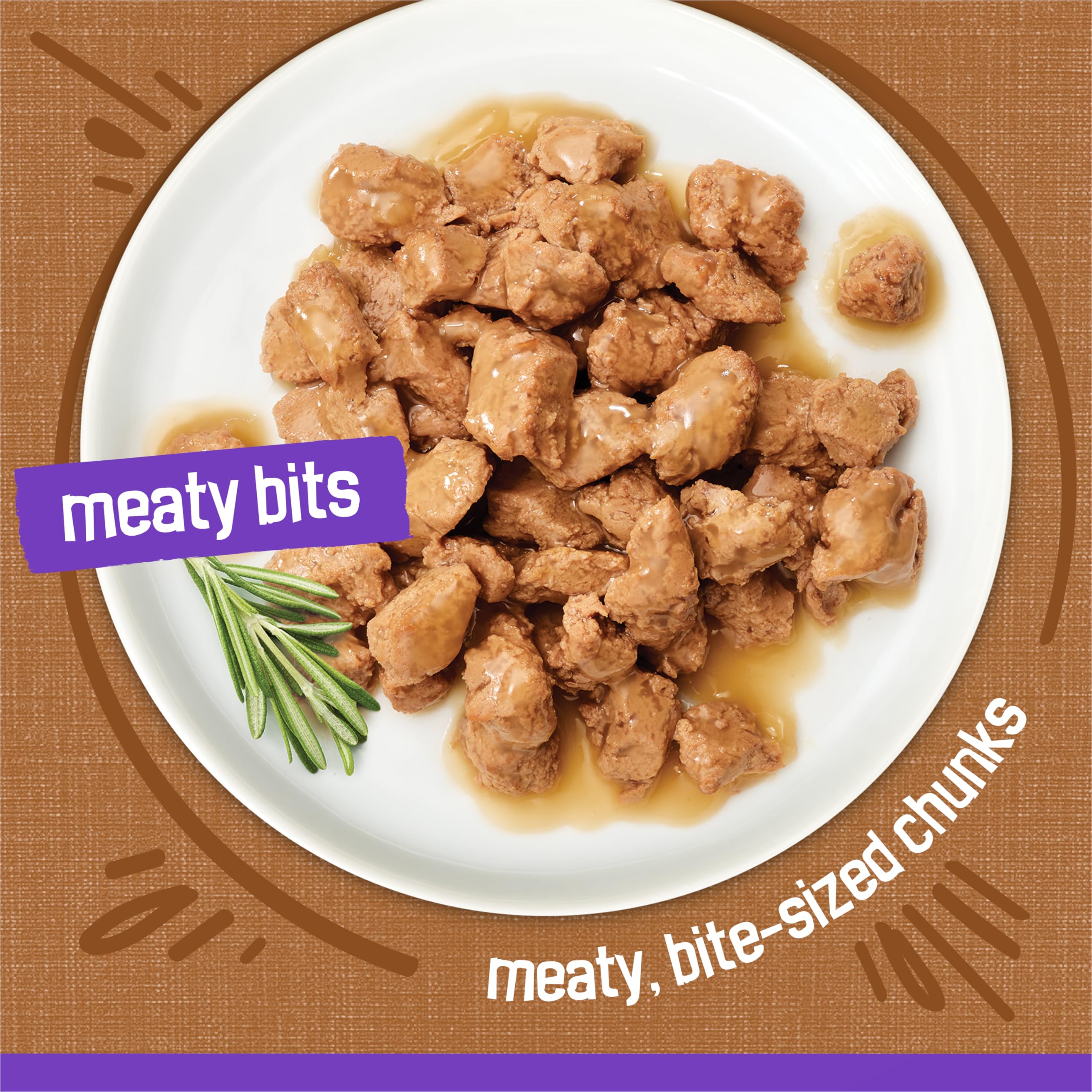 Friskies Meaty Bits Gourmet Grill with gravy highlighting moisture and flavor.