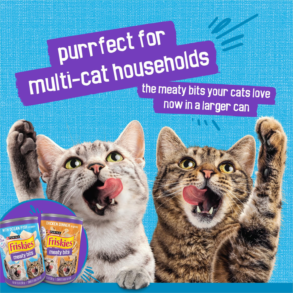 Friskies Meaty Bits Multi-Cat Serving supports shared meals