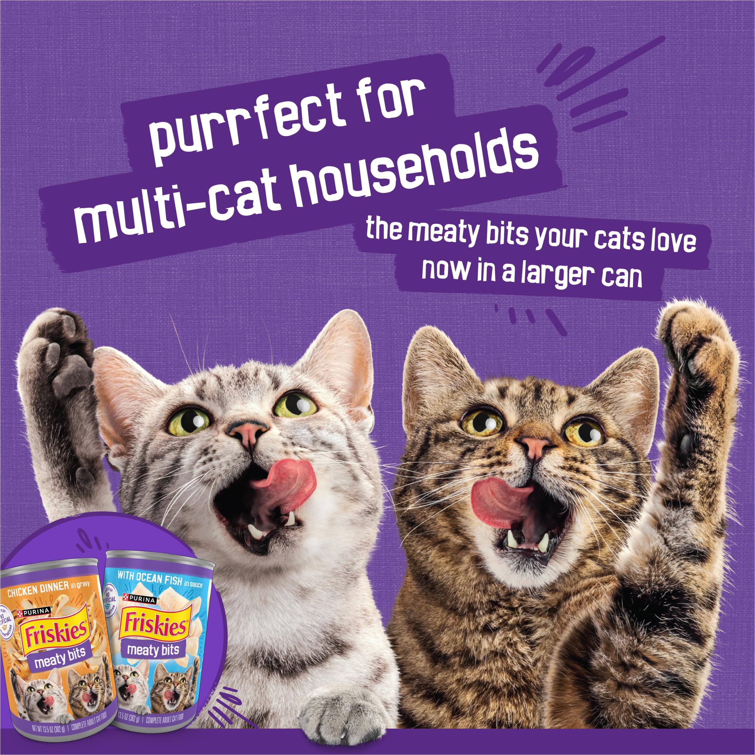 Friskies Meaty Bits provides complete and balanced nutrition for adult cats.