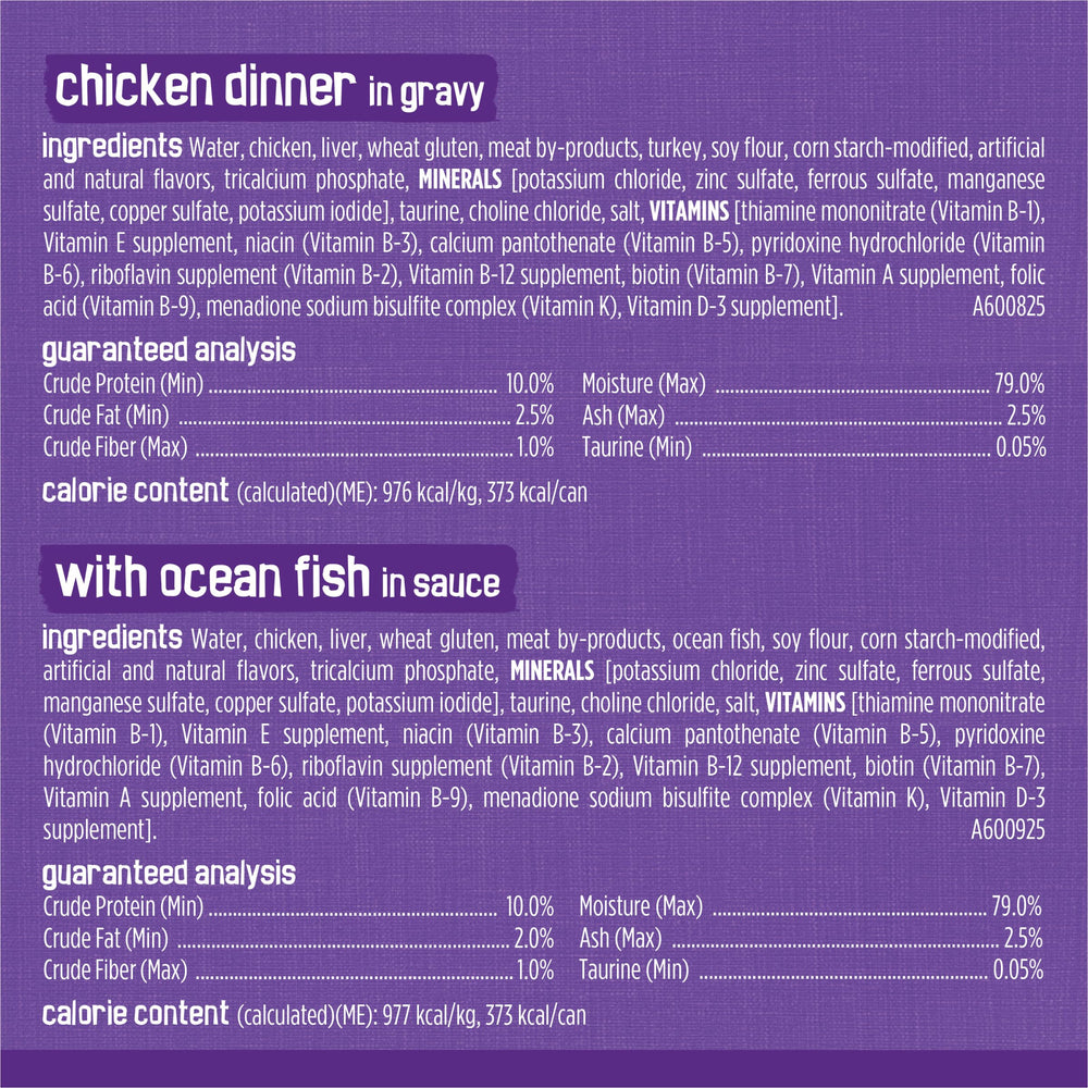 Friskies Meaty Bits packaging emphasizes real protein from fish and poultry.