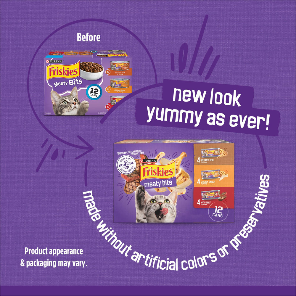 Friskies Meaty Bits tender chunks entice cats with satisfying texture