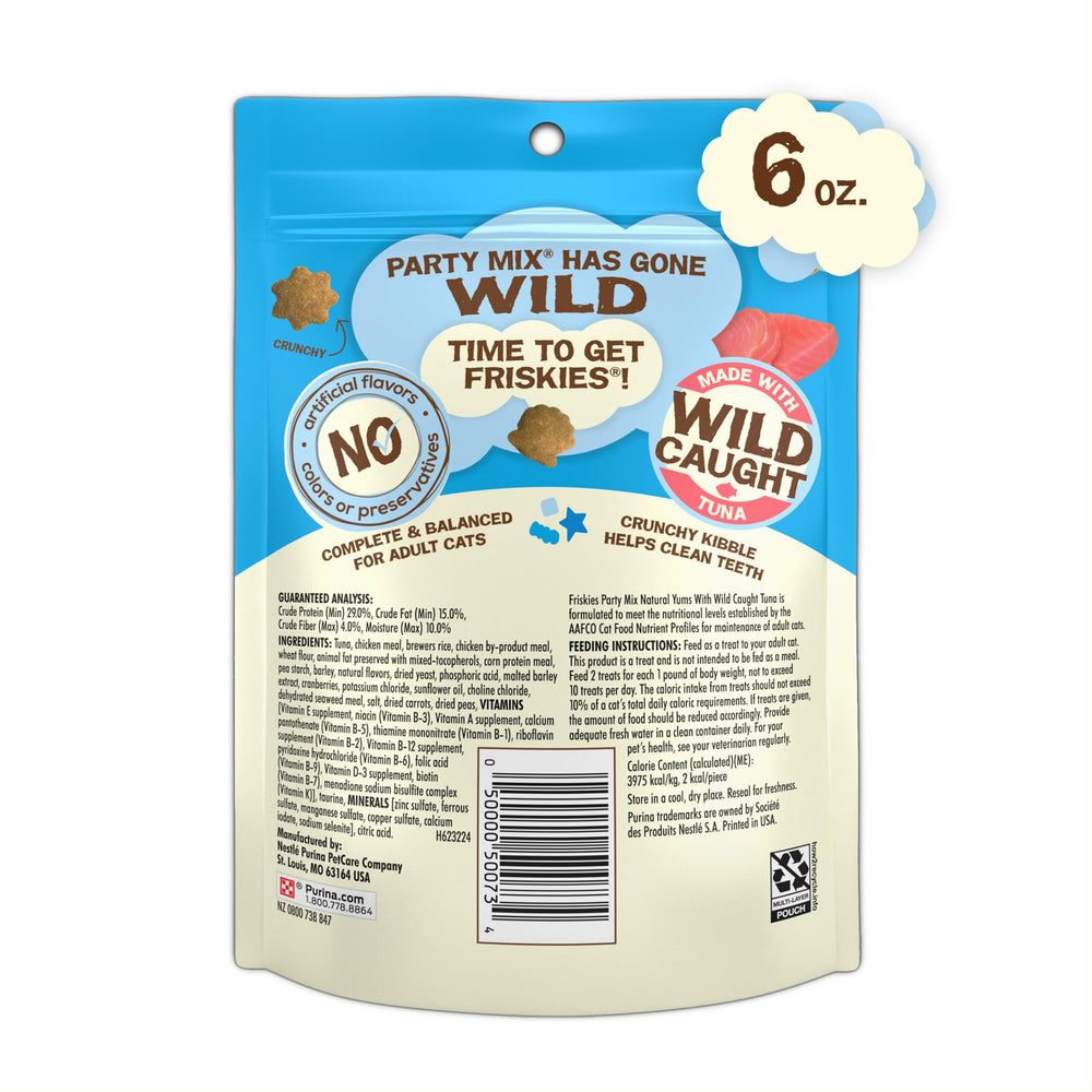 Friskies Natural Yums wild tuna pouch close-up, enticing aroma.