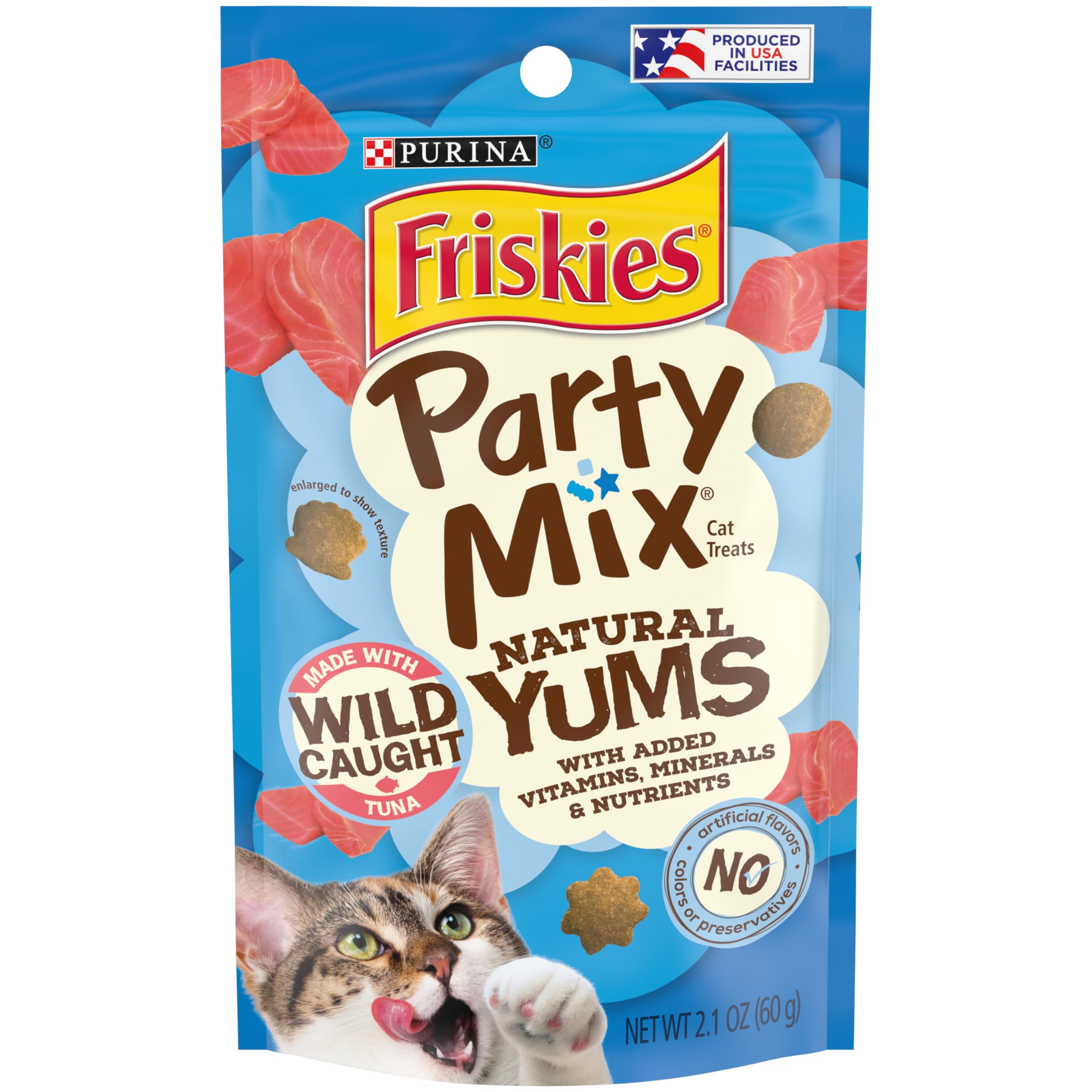 Friskies Natural Yums Wild Tuna pouch—crunchy texture supports dental care and flavor appeal