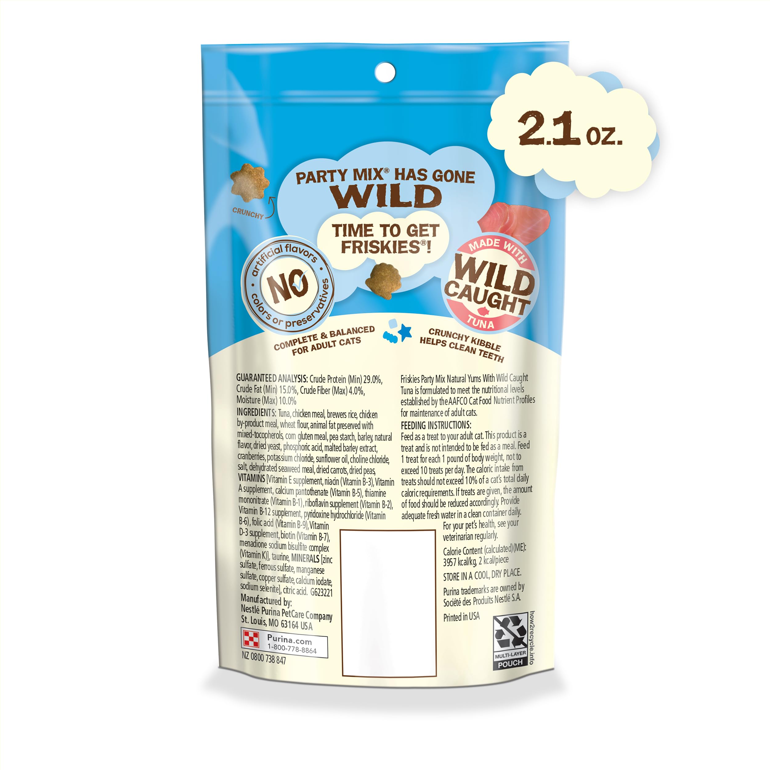 Friskies Natural Yums Wild Tuna pouch—less than two calories per treat for moderation