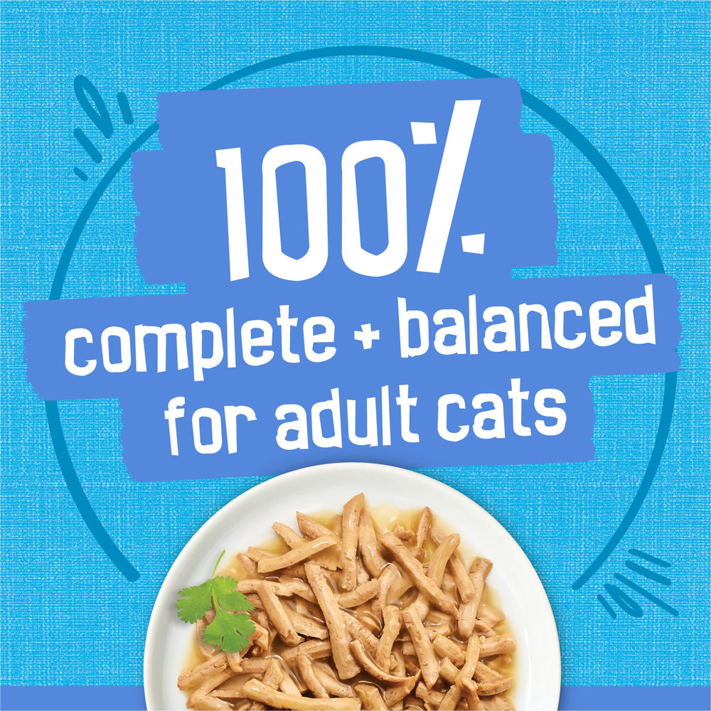 Friskies Ocean Whitefish and Tuna in Sauce ingredient list, highlighting real seafood and balanced nutrition.