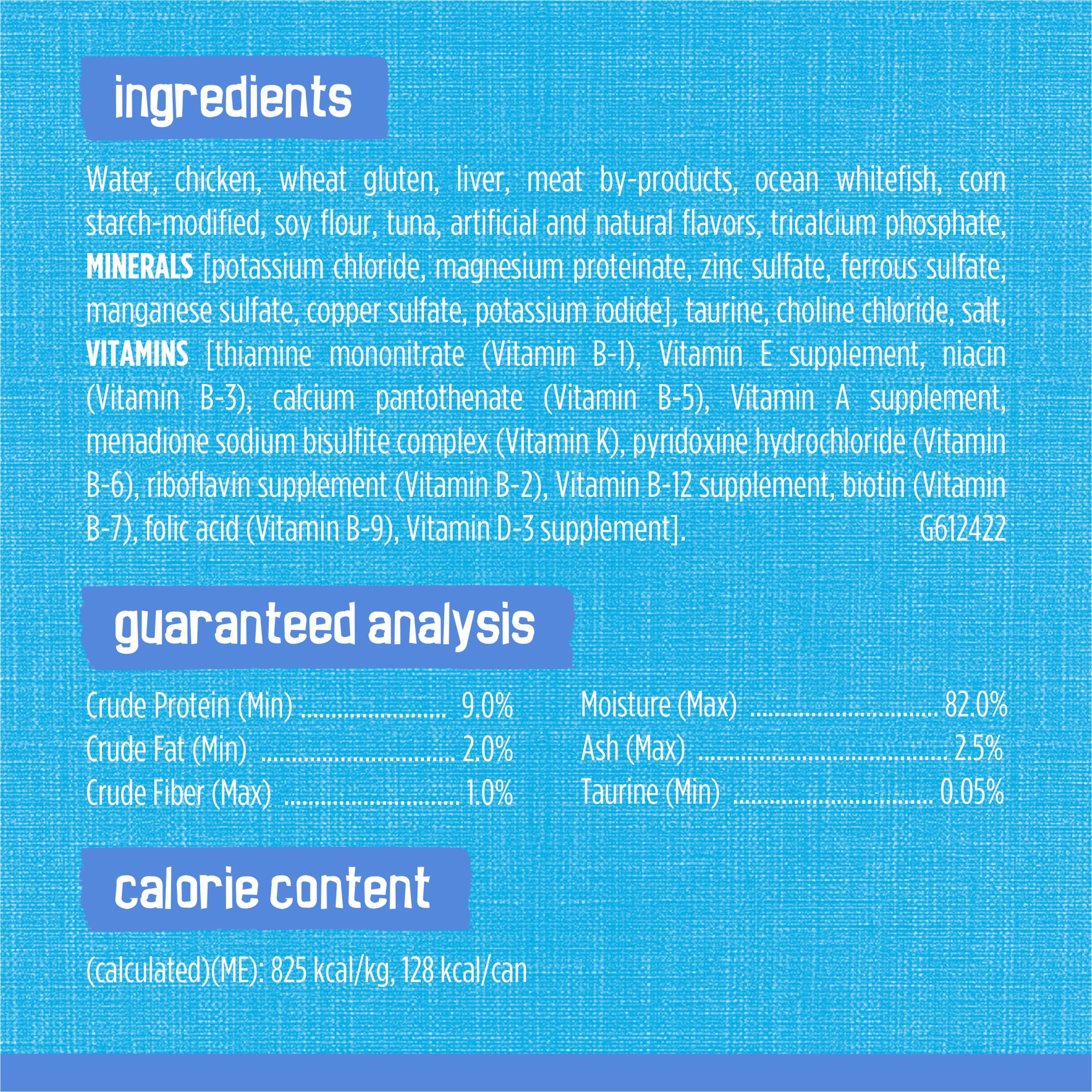 Friskies Ocean Whitefish and Tuna in Sauce kitten-to-adult suitability, soft texture.